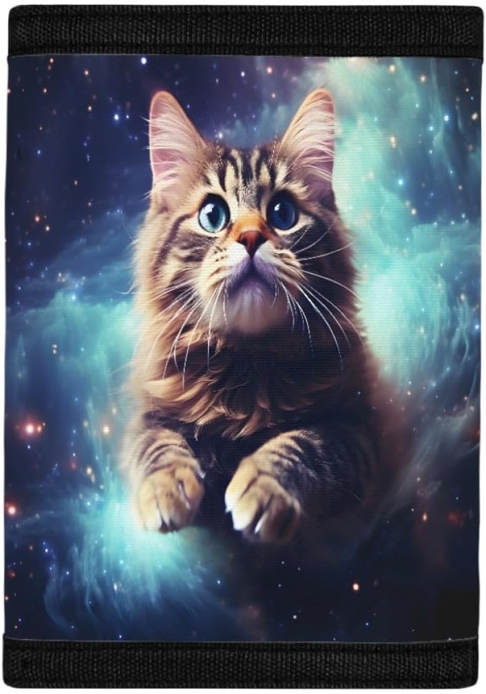 GLUDEAR Kids Boys Girls Novelty Wallet Trifold Youth Wallet Coin Pocket Card Holders Outdoor Money Organizer,Galaxy Brown Cat - Image 3